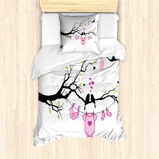 ABAKUHAUS Geschlecht Decken Mantele, Neugeborenes Mädchen-Liebe, Milbensicher Allergiker geeignet mit Kissenbezügen, 135 cm x 200 cm - 80 x 80 cm, Rosa Lime Schwarz - Rosa