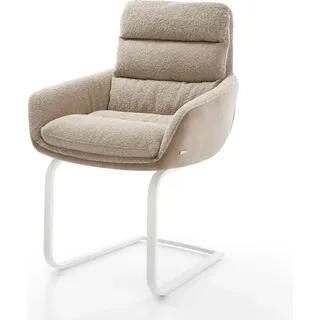 DELIFE Freischwinger Abelia-Flex mit Armlehnen Materialmix Schlamm Freischwinger flach Weiß - Braun, Beige