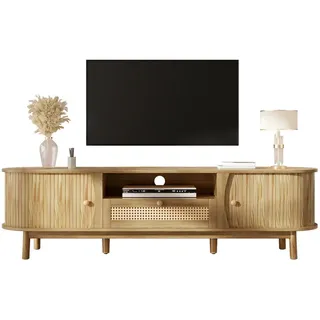 Okwish TV-Lowboard 165x37x46 cm Naturfarben Rattan Holzwerkstoff