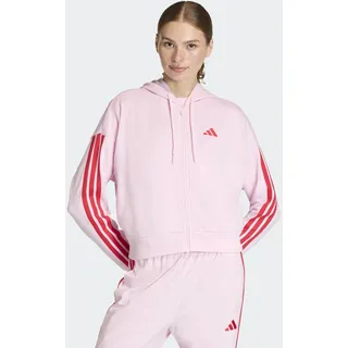 Kapuzensweatshirt ADIDAS SPORTSWEAR "ESSENTIALS 3-STREIFEN FRENCH TERRY", Damen, Gr. M, clear pink, pure ruby, Obermaterial: 55% Baumwolle, 36% Polyester, 9% Viskose, normal, Rundhals, angesetztes Bündchen, Sweatshirts Kapuzensweatshirt
