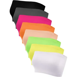 Bencailor 8 Stück Bandeau-Top für Damen, trägerlose Röhren-Bralettes ohne Polster, Nahtlose, Dehnbare Sport-BHS, Leuchtende Farben, XX-Large
