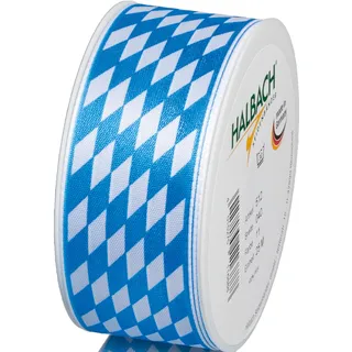 Halbach Seidenbänder Oktoberfest Deko Band | Breite: 40 cm Länge: 25 m Farbe: Blau/Weiß | Geschenkband Bayern | für bayrische Tischdeko oder Geschenke