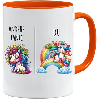 Tasse mit Spruch | Andere Tante vs Du | Tante Geschenk Geschenk für Frauen Ehe Hochzeit | Geschenkidee Frau Geburtstag Weihnachten Patentante Familie Kaffee-Becher (Orange)