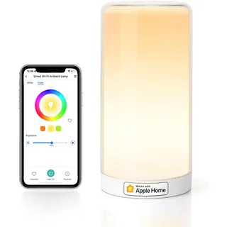 meross WLAN LED Nachttischlampe Funktioniert mit Apple HomeKit, Dimmbar RGBCW Atmosphäre Touch Nachtlampe für Schlafzimmer Wohnzimmer, Smart Nachtlicht Funktioniert mit Alexa, Google Home