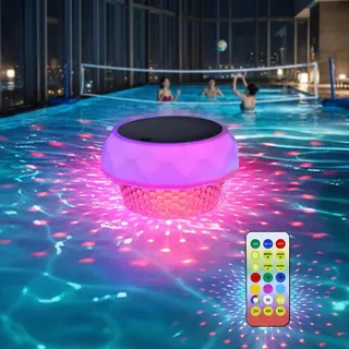 GEYUEYA Home Poolbeleuchtung Solar, Pool Zubehör, Pool Licht RGB LED Dimmbar Mit Fernbedienung, Whirlpool Zubehör, IP68 Wasserdichte, Schwimmbad Teich Deko, Solarleuchten Garten Außen, 1200mAh Akku