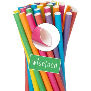 Wisefood® Strohhalme Papier [25 cm Ø 12] Party Deko [bunt] alternative Strohhalme Plastik-frei als Bubble Tea Set für Geburtstag Hochzeit DIY [250 Stk] für Cocktail Cola Energy Drink Limo BIO