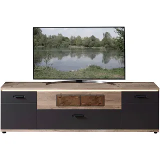 Stylife Tv-Element , Graphitfarben, Eichefarben , Kunststoff , 2 Fächer , 1 Schublade(n) Schubladen , 200x61x47 cm , Holzmöbel, Wohnwände Holz, Wohnwand Serien Holz