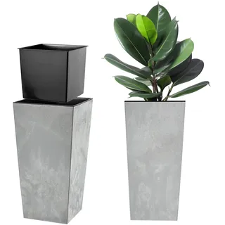 KADAX Pflanzkübel mit Innentopf, Höhe 57.5cm, 22x28cm, ca. 18L – Beton-Optik Grau, Frostsicherer Blumentopf für Innen & Außen, Garten, Balkon & Terrasse, UV-beständig, wetterfest