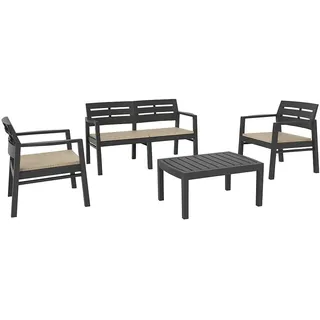 Outdoor-Lounge mit 2 Sesseln 1 Sofa 1 Couchtisch mit Kissen, Made in Italy, Farbe Anthrazit