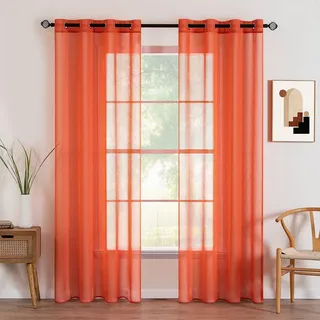 MIULEE Vorhang mit Ösen Sheer Voile Transparente Gardine aus Voile Polyester Ösenschal Transparent Wohnzimmer Luftig Dekoschal für Schlafzimmer 2er Set 140 X 260 cm (B x H), Grommet Top Orange