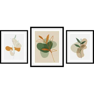 Bild QUEENCE "Set Haline", grün (farbe rahmen: schwarz, farbe bild(er): grün), B:30cm H:40cm, Acrylglas, Holz, Papier, Bilder, Bild, gerahmt