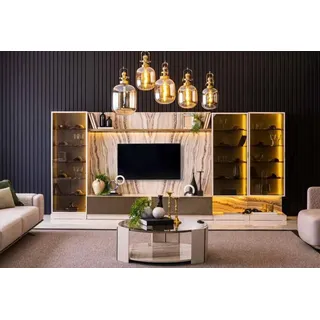 Elegant Wohnwand Wohnzimmer Anbau Wand 388cm Luxus Wohnwände Sideboard - Beige