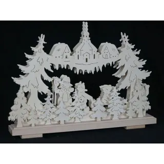 Schwibbogen el. Beleuchtet mit Schneemann , Kinder und Kirche b x h= 44x32cm NEU