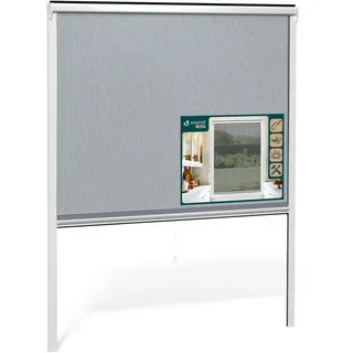 VOUNOT® Insektenschutzrollo Fenster mit PVC Rahmen, Fliegengitter Rollo mit Fiberglas Netz, zuschneidbar in Höhe und Breite, einfache Montage, L150 x H160 cm Weiß