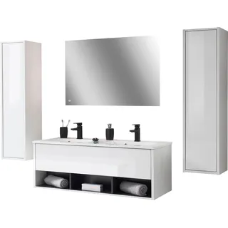 PLACES OF STYLE Badmöbel-Set »Studio Line, Bad im modernen Design, 4-teiliges Badezimmer« 4 Stk. tlg., weiß