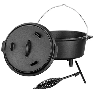 Rosenstein & Söhne Topf für Grill: Dutch Oven aus Gusseisen mit Standfüßen, 2in1-Deckel & -Pfanne, 3 l (Dutch Topf, Gusseisen Kochtopf, BBQ)