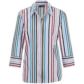 Hemdbluse GOLDNER "Kurzgröße Blusenshirt mit Streifenmuster", Damen, Gr. 20, bunt (bunt, gestreift), Obermaterial: 100% Polyester PES., Modisch, normal, Manschette, Blusen Hemdbluse, Knopfleiste