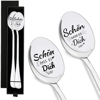 2 Stück Müslilöffel Mit Gravur, Kleine Löffel, Latte Macchiato Löffel, Kaffeelöffel, Schön Dass Es Dich Gibt Geschenke, Beste Freundin Geschenke, Passend Für Geburtstag, Hochzeitstag Oder Mehr