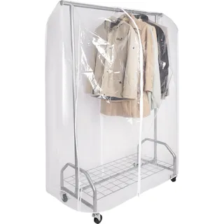 ONVAYA® Kleiderständer mit Abdeckhülle | hohe Traglast | stabil | mit Rollen und Ablagefach | bis 100 kg | Metall / Kunststoff | silbergrau | 120 x 50 x 180 cm | Schwerlast - Grau