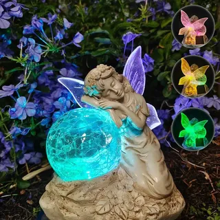 Kizozo Solar Gartenfiguren Elfen Gartendeko für Draußen, Solarlampen für außen Garten Kugel RGB Farbewechsel, Solarleuchten für außen Balkon, Geschenke für Frauen Männer Mama Geburtstagsgeschenk