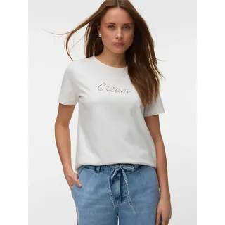 Kurzarmshirt VERO MODA "VMMIRANDA SIF SS TOP BOX JRS", Damen, Gr. M, snow weiß detail:cream, Jersey, Obermaterial: 100% Baumwolle, regular fit normal, Rundhals, Shirts Kurzarmshirt, Baumwolle, regular fit