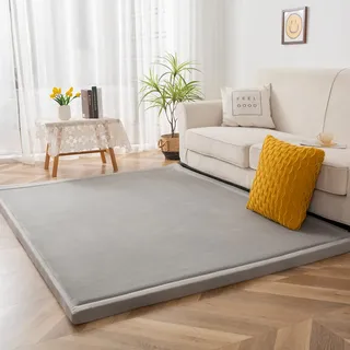 BYBYME Krabbelmatte Baby Korallen Samtmatte Kinderteppich - Extra Dicke 3cm und Weiche Spielmatte - als Teppich Kinderzimmer, Spielteppich Baby, Krabbeldecke (Grau, 150x150cm)