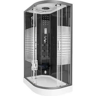 Home Deluxe Dampfdusche mit Wasserfall und Dampfsauna BLACK PEARL - 120x80 cm Rechts - inkl. Dampffunktion, Regendusche, Radio Zubehör I Fertigdusche, Dusche, - Schwarz