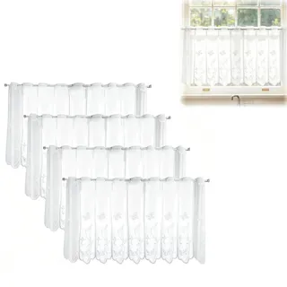Scheibengardinen 4er Set-130x45cm-Bistrogardine Küche Modern-Halbtransparent Schmetterling -Kurzstores Weiß - Küchengardinen Lichtdurchlässig - Vorhänge Kurz Küche Wohnzimmer - Fenster Dekoration