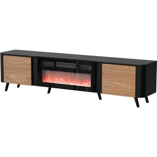 Furniture24 Fernsehschrank Volare Mit Elektrischem Kamin Tv-Lowboard 200 X 49 X 39 Cm Schwarz/Nußbaum