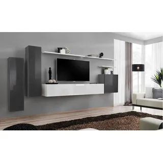 Wohnwand Grau Möbel Wohnzimmer Designer Luxus TV Ständer Holz Wandregal Komplett - Grau
