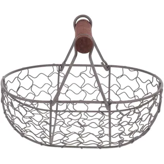 Hemobllo 2 Stück Eierkorb aus Metall - Vintage Drahtkorb mit Holzgriff für Küche & Landhausstil - Ovaler Obstkorb Gemüsekorb Aufbewahrungskorb für Frische Eier, Ernte & Ostern (Schwarz)