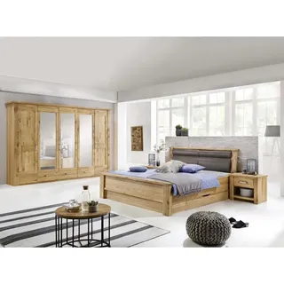 Landscape Schlafzimmer , Braun, Eichefarben , Holz, Glas, Textil , Eiche , furniert, massiv , 6 Fächer , 180x200 cm , gepolstertes Kopfteil, Lattenrosthöhe individuell einstellbar , Schlafzimmer, Komplette Schlafzimmer und Serien, Schlafzimmerserien