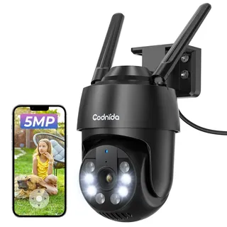 Codnida 5MP Überwachungskamera Aussen WLAN,2,4/5Ghz WiFi Kamera Outdoor | Bewegungsmelder,Automatische Verfolgung,24/7 Aufnahme,Farbige Nachtsicht,IP66, 2-Wege-Audio,Schwarz(Alexa-Unterstützung)