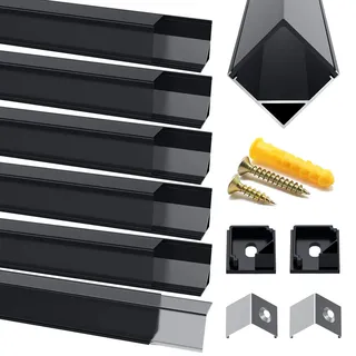 Chesbung LED Aluminium Profil Schwarz, 6X1m LED Leisten Profil V Form, LED Streifen Kanal Schwarz, LED Eckprofil Schwarz für LED-Streifen (1-12mm), Indirekte Beleuchtung Decke LED-Diffusoren