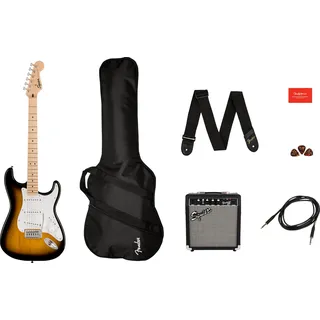 Fender Squier by Fender Sonic Stratocaster Gitarrenset, 2-Color Sunburst | Starterset mit Verstärker, Gigbag, Kabel, Gurt, Gratis-Unterricht, E-Gitarrenset für Erwachsene und Anfänger