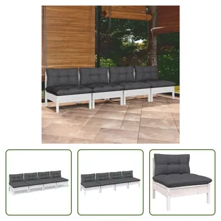 The Living Store 4-Sitzer-Gartensofa mit Anthrazit Kissen Massivholz Kiefer - Weiß