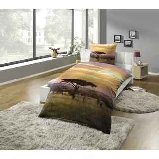 Kinzler Bettwäsche "Fotodruck-Bettwäsche "Savanne"", bunt, B/L: 135cm x 200cm, 1 Stk., 1 Stk., Microfaser, B/L: 80cm x 80cm, 2 Stk., Microfaser, Obermaterial: 100% Polyester, Bettwäsche, Bettwäsche, Pflegeleicht