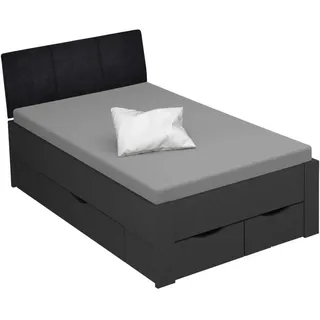 Xora Stauraumbett , Grau , Holzwerkstoff , 4 Schubladen , 120x200 cm , Blauer Engel, Goldenes M , gepolstertes Kopfteil, Lattenrosthöhe individuell einstellbar, Kaltschaummatratze, Stoffauswahl, in verschiedenen Holzdekoren erhältlich, mit Schubkästen, in verschiedenen Größen erhältlich , Babymöbel & Kindermöbel, Kinderzimmer & Jugendzimmer, Kinderbetten, Kinderbetten & Jugendbetten