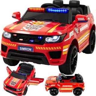 Deutsche FEUERWEHR, Kinderauto Feuerwehrauto mit Funkgerät Sirene und Martinshorn Bluetooth Kinderfahrzeug Kinder Elektroauto Gefedert Hilfsrollen