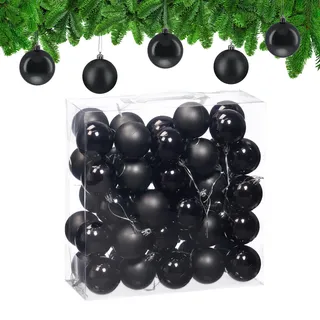 Relaxdays Weihnachtskugeln 50er Set, Weihnachtsdeko, matt & glänzend, Christbaumkugel ∅6 cm, Weihnachtsbaumdeko, schwarz