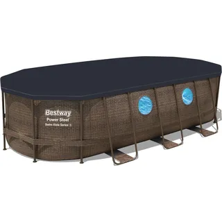 Bestway® Power SteelTM Swim Vista SeriesTM Aufstellpool Komplett-Set mit Filterpumpe 549 x 274 x 122 cm, Rattan-Optik (Schokobraun), oval - Braun