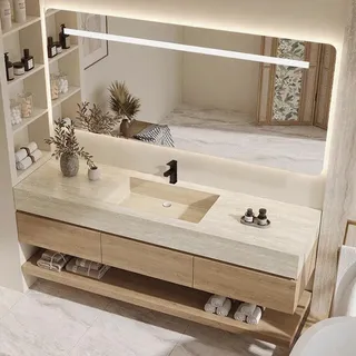 Waschbecken ,Wandspiegel ,Wandschrank, Wand-Waschbecken, Waschtisch mit Aufsatzbecken, Spüle mit Armaturenloch 140*55cm YT9865-140 K - Weiß