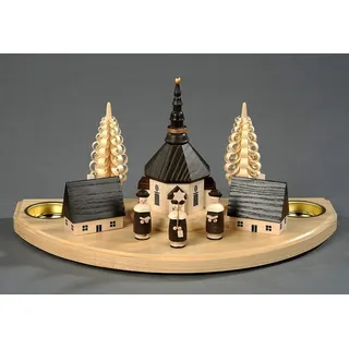 Teelichthalter ALBIN PREISSLER "Seiffener Dorf mit Kurrende, Handwerkskunst aus dem Erzgebirge", beige (natur), B:30cm H:14cm T:15cm, Massivholz, Kerzenhalter, Teelichthalter, weihnachtlicher Kerzenhalter aus Eschenholz