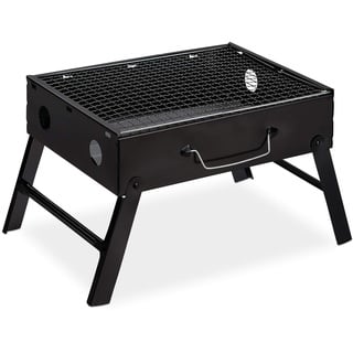 Relaxdays Koffergrill Camping, 4 Personen Klappgrill, Stahl Reisegrill faltbar, HBT: 23 x 42,5 x 26,5 cm, schwarz