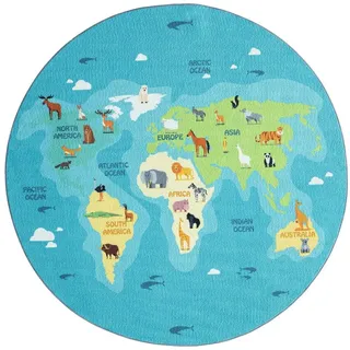 The CarPET »Happy Life round« rund 4 mm Höhe Life Kinderzimmer Teppich Spielteppich pflegeleicht blau 160 cm