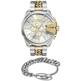 Diesel Herren Multicolor Uhr und Oval D Logo Armband aus silberfarbenem Edelstahl, Set