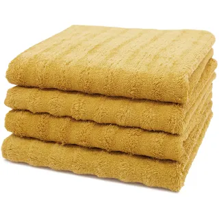 ZOLLNER 4er-Set Handtücher mit Webart, 100% Baumwolle, 50x100 cm, senfgelb