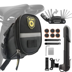 Fahrrad Satteltasche mit Fahrradpumpe und Reparatur Set 16-in-1 Multitools mit Notfallwerkzeug , Flickzeug Reifenheber für Unterwegs