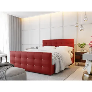 Boxspringbett Schlafzimmerbett MAURO 180x200cm Kunstleder Rot inkl.Bettkasten - Rot