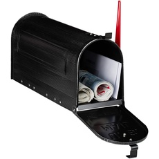 Bild US Briefkasten, Vintage, US Mail, Zeitungsfach, groß, HBT: 22 x 16 x 48 cm, Fahne rot, Stahl Mailbox, schwarz